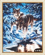 Алмазная мозаика "Волчья пара в снежном лесу"