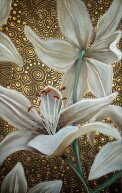 Алмазная мозаика "Белые лилии на золотом"