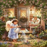 Алмазная мозаика "Ангелы в саду"