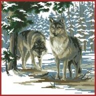 Вышивка крестом "Волки в зимнем лесу"
