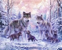 Алмазная мозаика "Волчата в зимнем лесу"