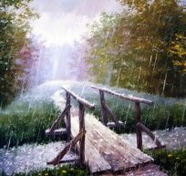 Алмазная мозаика "Мост под дождем"