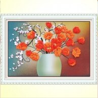 Вышивка лентами "Оранжевые цветы"