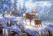 Алмазная мозаика "Олени в зимнем лесу"