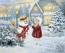 Алмазная мозаика "Девочка и снеговик"