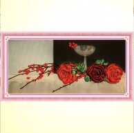 Вышивка лентами "Розы и бокал"