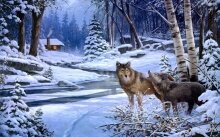 Алмазная мозаика "Волчья пара"