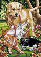 Алмазная мозаика "Собака и коты"