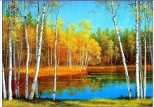 Алмазная мозаика "Озеро в осеннем лесу"