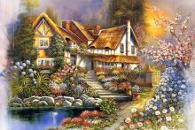 Алмазная мозаика "Домик с цветущим садом"