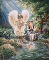 Алмазная мозаика "Ангел и девочка у пруда"