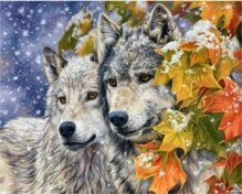 Алмазная мозаика "Серые волчата"