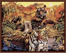 Раскраски по номерам "Тигриная семья на отдыхе"