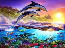 Алмазная мозаика "Счастливые дельфины"
