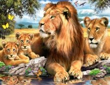 Алмазная мозаика "Семья львов на отдыхе"